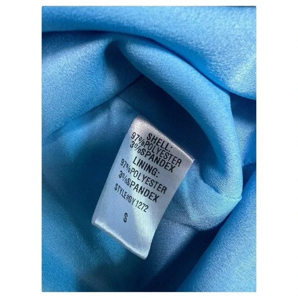 Do + Be Collection V-Neck Wrap Summer Mini Dress Baby Blue Satin Size Small - Picture 12 of 15